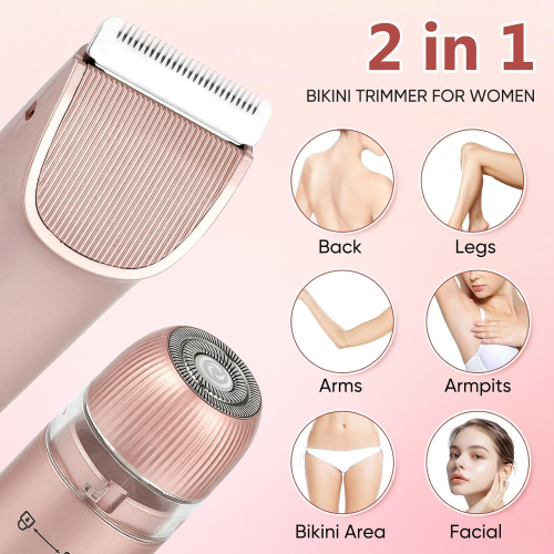 Bikini Trimmer for Women, Electric Razor & Shaver with Dual Ceramic Blades, Painless Hair Removal
