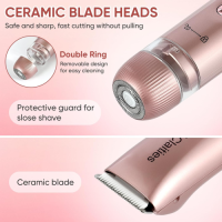 Bikini Trimmer for Women, Electric Razor & Shaver with Dual Ceramic Blades, Painless Hair Removal