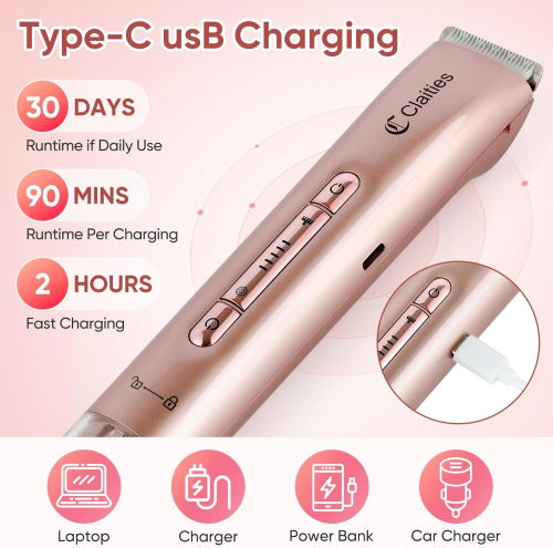 Bikini Trimmer for Women, Electric Razor & Shaver with Dual Ceramic Blades, Painless Hair Removal