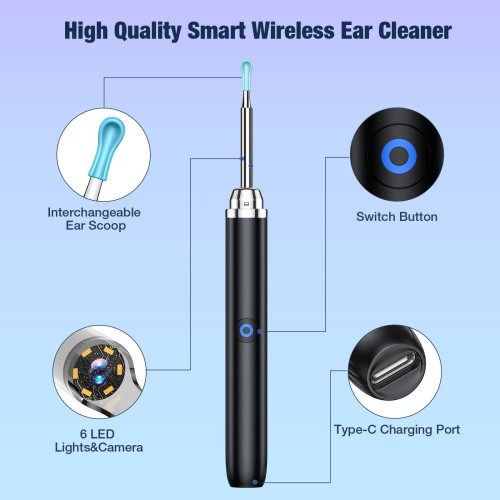Ear Wax Removal - 3 in 1 Wireless WiFi Rechargeable Ear Cleaner, 1080P HD Camera Lens & 7 Pcs Ear Set, Ear Cleaning Kit
